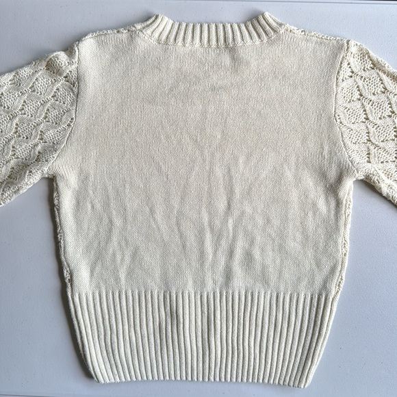 Cream Lace Pattern Knit Crew Neck Sweater - Picture 5 of 13
